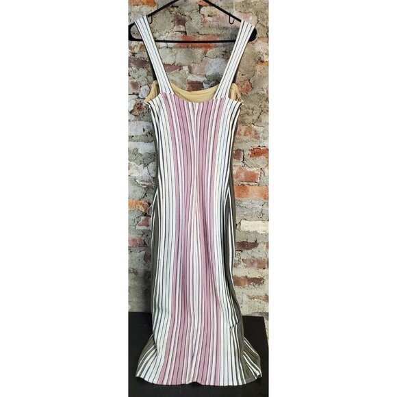 Elana Kattan EUNICE Sleeveless Paneled Fitted Striped Mid Calf Dress Womens Sz S - Picture 4 of 5